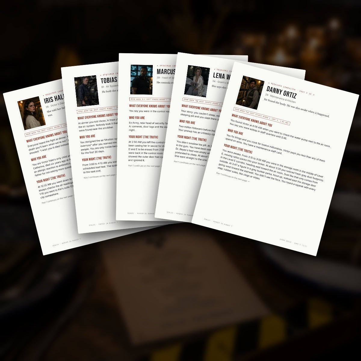 Character booklets fanned out on a table